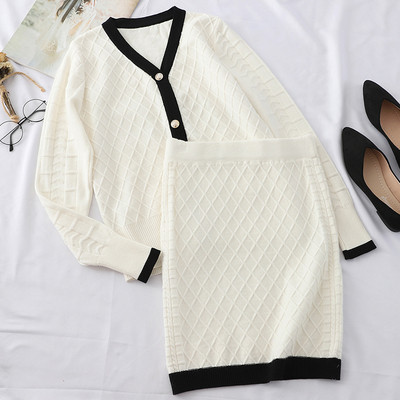 Modern, két részből álló női szett, egy szoknyával és egy kardigánnal, három színben