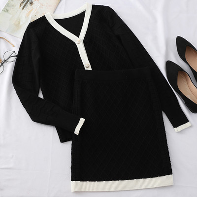 Modern, két részből álló női szett, egy szoknyával és egy kardigánnal, három színben