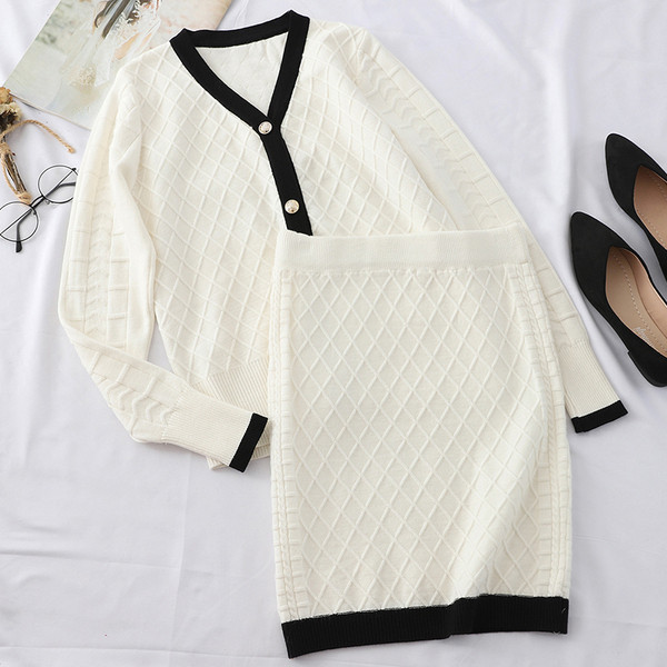 Modern, két részből álló női szett, egy szoknyával és egy kardigánnal, három színben