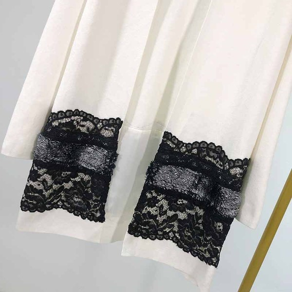 Kapcsolás nélküli hosszú női kardigán, fehér, csipkével