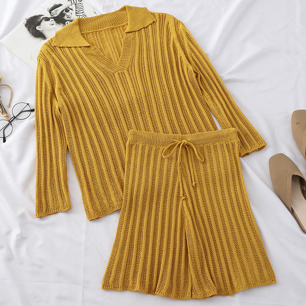 Új modell kötött női kétrészes szett négy színben