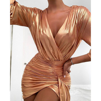 Stílusos női ruha mély nyakkivágással és hosszú ujjakkal, két színben