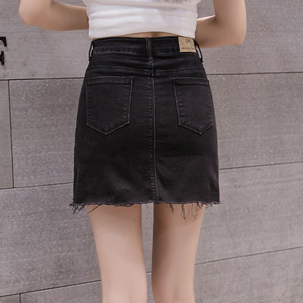 Modern női farmerszoknya magas derékkal, sötét színben