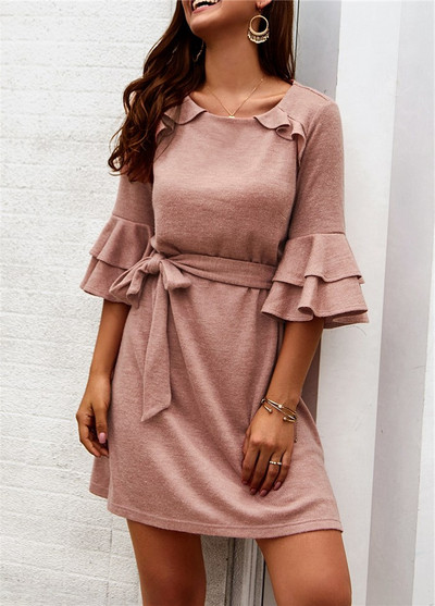 Alkalmi női ruha 3/4-es ujjal és nyakkendővel, négy színben