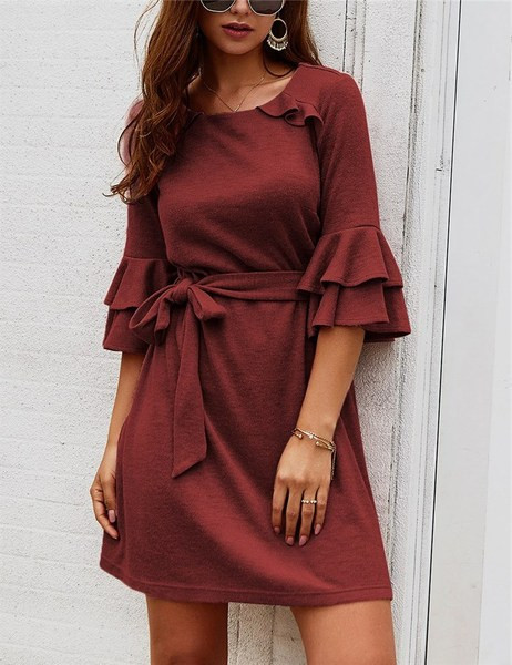 Alkalmi női ruha 3/4-es ujjal és nyakkendővel, négy színben