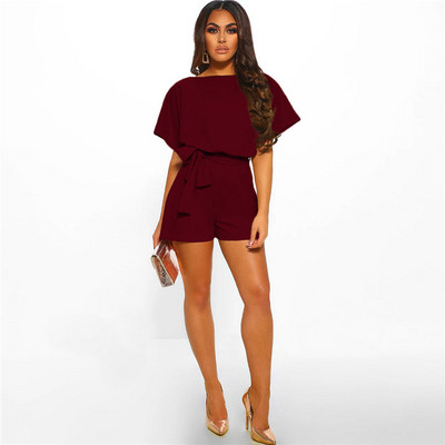 Hétköznapi női rövid jumpsuit nyakkendővel több színben