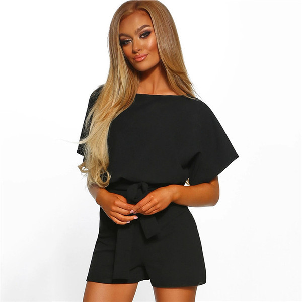 Hétköznapi női rövid jumpsuit nyakkendővel több színben