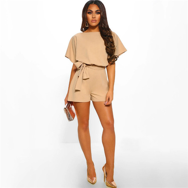 Hétköznapi női rövid jumpsuit nyakkendővel több színben