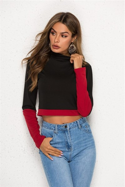 Lezser női blúz hosszú ujjal és magas gallérral fekete színben