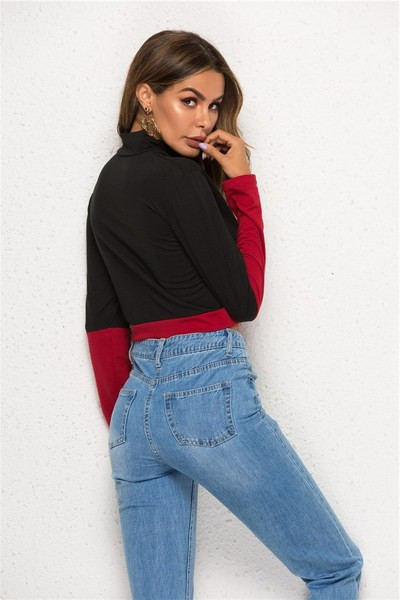 Lezser női blúz hosszú ujjal és magas gallérral fekete színben