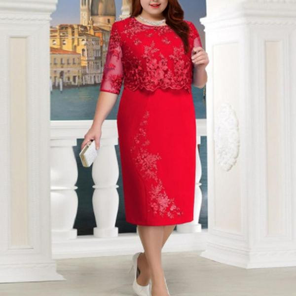 Stílusos női ruha Vékony modell csipkével és 5XL-es méretig