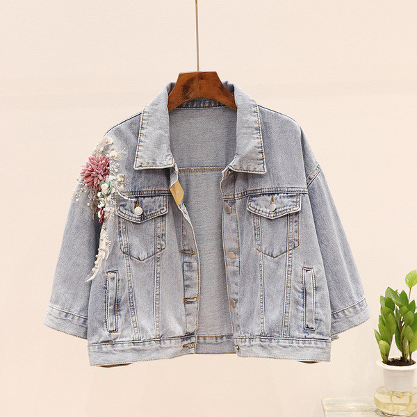 Modern női farmerdzseki három színben díszítéssel