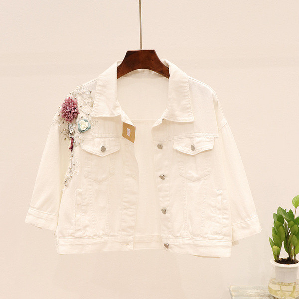 Modern női farmerdzseki három színben díszítéssel