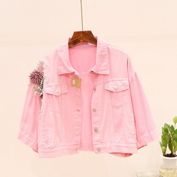 Modern női farmerdzseki három színben díszítéssel