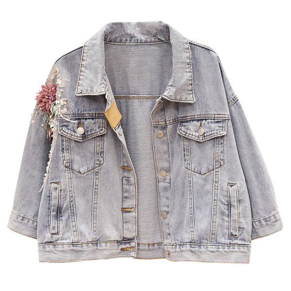 Modern női farmerdzseki három színben díszítéssel