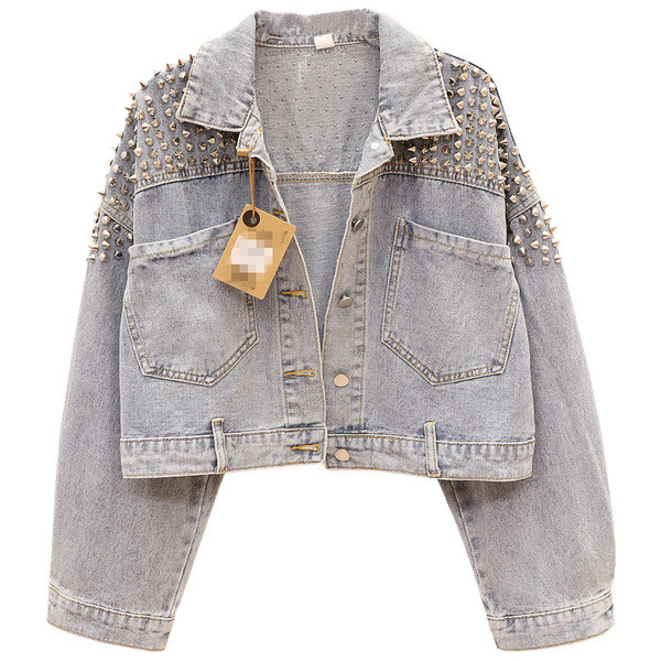 Geaca de dama din denim cu elemente metalice in culori deschise si inchise