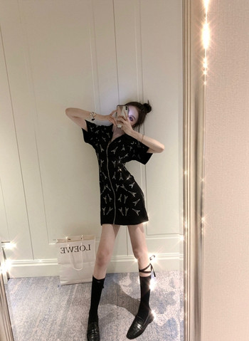 Rochie moderna de dama in negru cu fermoar