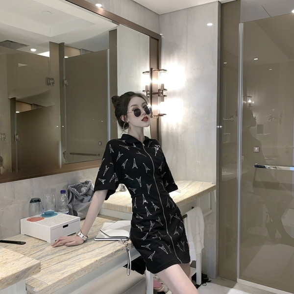 Rochie moderna de dama in negru cu fermoar