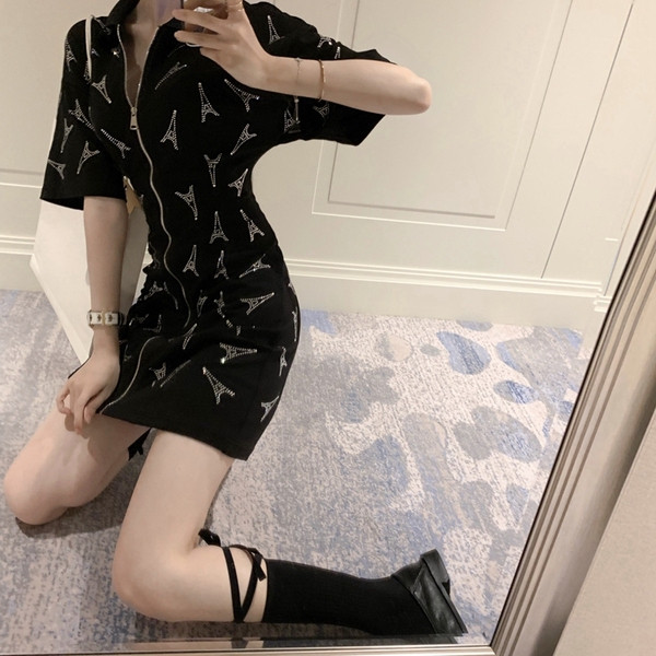 Rochie moderna de dama in negru cu fermoar