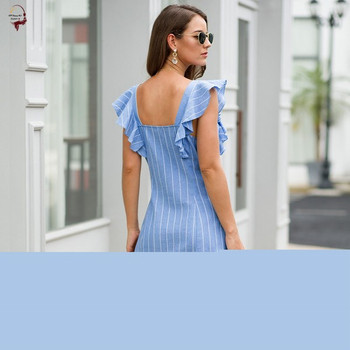 Rochie moderna de dama cu nasturi in albastru