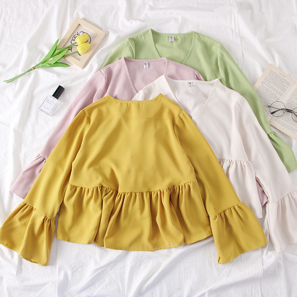 Bluza de dama model nou cu maneci lotus - mai multe culori