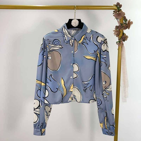 Cămașă scurtă de damă cu mâneci lungi și model colorat