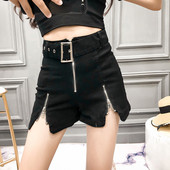 Pantaloni scurți casual de damă, cu talie înaltă, cu fermoar