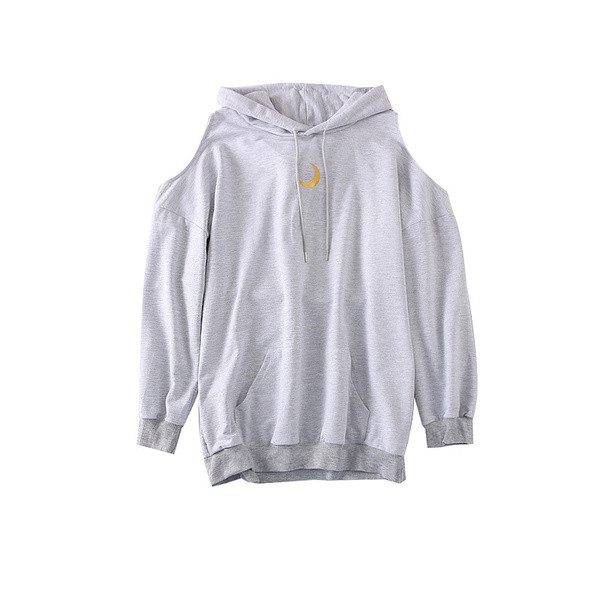 Bluză de damă sport model nou cu glugă în culorile gri, alb și negru