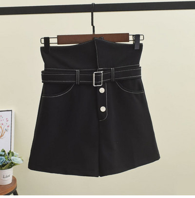 Pantaloni scurți de damă cu talie înaltă în alb-negru