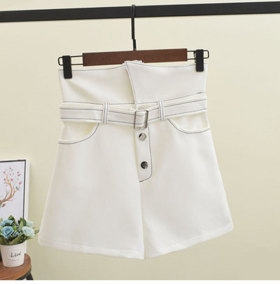 Pantaloni scurți de damă cu talie înaltă în alb-negru