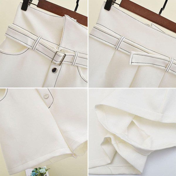 Pantaloni scurți de damă cu talie înaltă în alb-negru