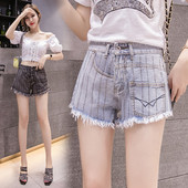 Pantaloni scurți casual de damă în albastru și gri