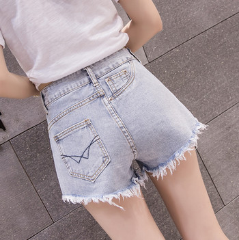 Pantaloni scurți casual de damă în albastru și gri