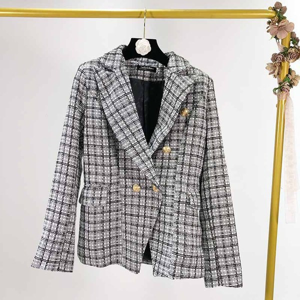 Geaca dama in carouri cu maneci lungi