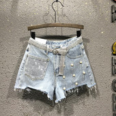 Pantaloni scurți de damă actuali cu perle decorative în două culori