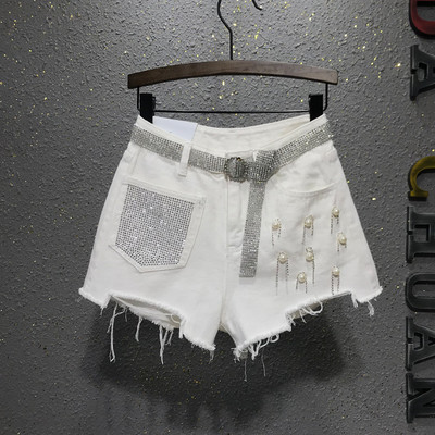 Pantaloni scurți de damă actuali cu perle decorative în două culori