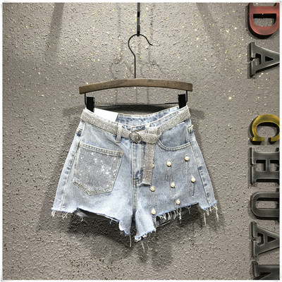 Pantaloni scurți de damă actuali cu perle decorative în două culori