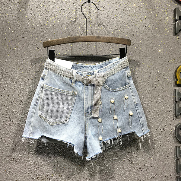 Pantaloni scurți de damă actuali cu perle decorative în două culori