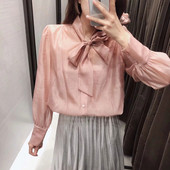 Bluza de dama actuala cu cravate in culoarea roz