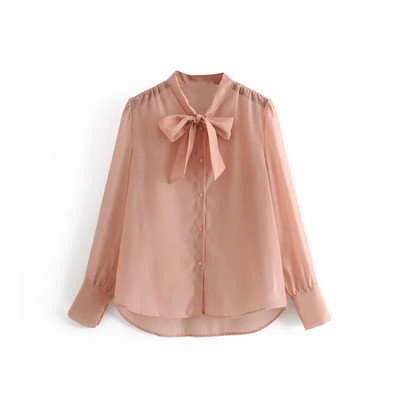 Bluza de dama actuala cu cravate in culoarea roz