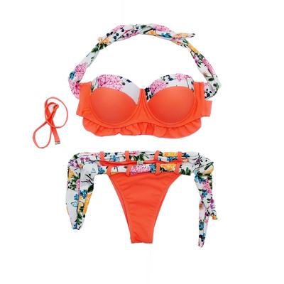 Costum de baie modern din doua piese cu top tip pod in doua culori