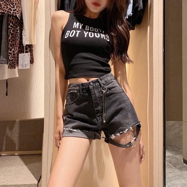 Modern női rövidnadrág magas derékkal, kék színben