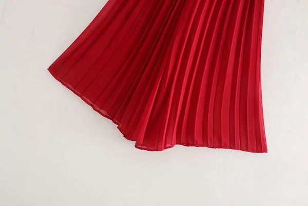 Model nou de pantaloni de dama plisati de culoare rosie