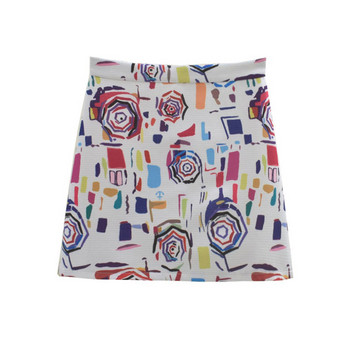 Fusta de dama cu aplicatie colorata si talie inalta