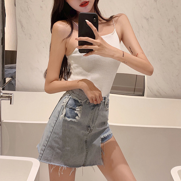 Fusta - pantaloni albastri cu talie inalta