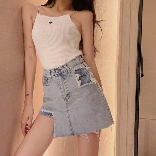 Fusta - pantaloni albastri cu talie inalta