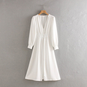 Rochie de dama decupata model nou cu maneci lungi de culoare alba