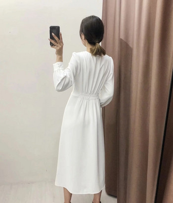 Rochie de dama decupata model nou cu maneci lungi de culoare alba