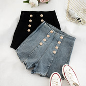 Pantaloni scurti de dama in doua culori cu talie inalta