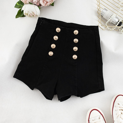 Pantaloni scurti de dama in doua culori cu talie inalta